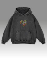 Bluza oversize z kapturem <br>Haft Kocie Serce <br>Haft, Efekt sprania